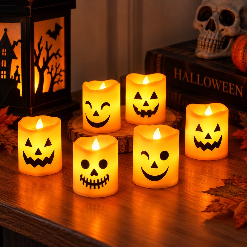 Halloween LED Candle Lights for Party Decor – 6-Piece Jack-O’-Lantern