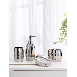 Silver Bathroom Accessory Set, Mosaic Ceramic Bathroom Accessories Set Include Lotion Dispenser, Toothbrush Holder Tumbler, and Soap Dish