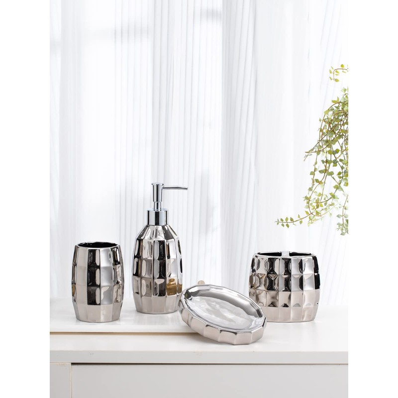 Silver Bathroom Accessory Set, Mosaic Ceramic Bathroom Accessories Set Include