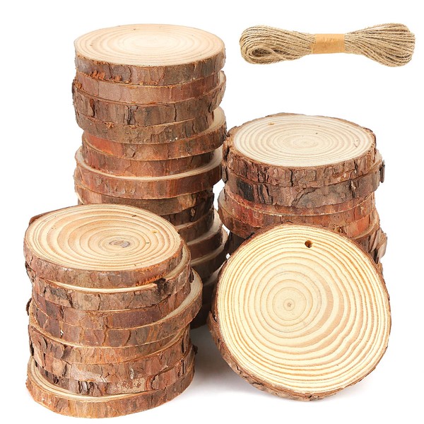 VGOODALL Wood Slices, 36 Pcs 7-8 cm Natural Unfinished Wooden Circles Wooden Rounds for Art Creation DIY Crafts Wedding Decorations Christmas Ornaments