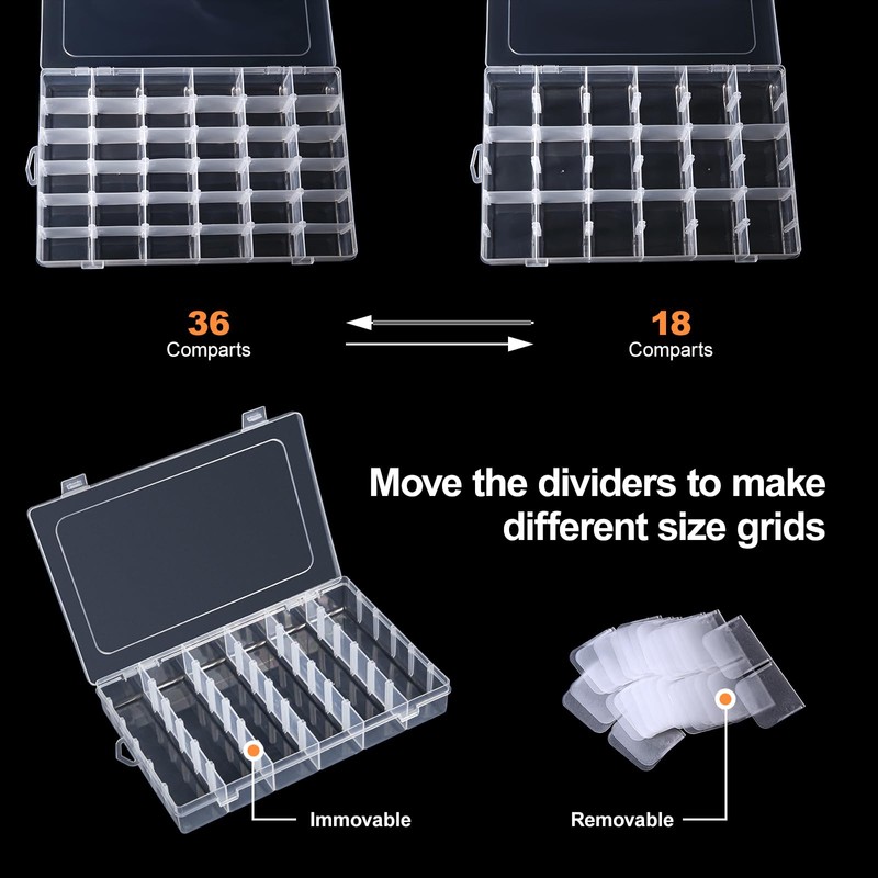 Gospire 2PCS 36 Grids Clear Plastic Jewelry Box Organizer Storage
