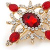 Red/Clear Austrian Crystal Diamond Shape Corsage Brooch In Gold Plating