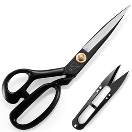 Left-Handed Fabric Sewing Scissors, 10 Inch/26.8CM Heavy Duty Dressmaking Taior's Shears High Carbon Steel Scissors for Cutting Leather, Clothes, Tailoring, Crafting(with Thread Cutter)