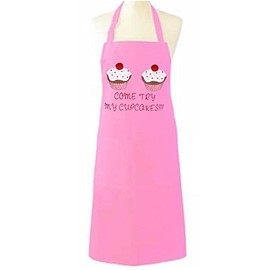 MyShoeStore Unisex Adult Novelty Apron Mens Ladies Womens Chefs Butcher Kitchen Catering Everyday Use Aprons with Pocket Ideal Fantastic Gift(Come Try My Cupcakes Pink)
