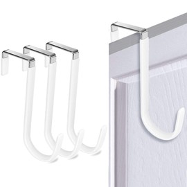 Over The Door Hook White -3Pcs Stainless Steel The Door Hanging Hook with Soft Rubber Surface Prevent Scratches,Soft Rubber Surface Hooks for Bathroom,Living Room, Kitchen,Hanging Clothes,Towels,Hats