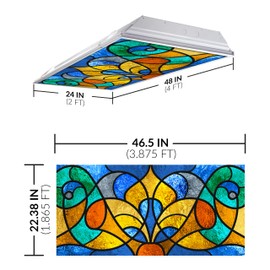 Fluorescent Light Cover for Classroom Ceiling Lights - Premium Backlit Film Insert 2x4 (22.38"x46.5") Florescent Fixture (Pack of 1) School, Office, Eliminate Headaches & Eyestrain - Stained Glass