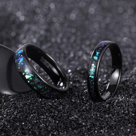 TRUMIUM 4mm 6mm Wedding Rings for Men Women Tungsten Carbide Galaxy Opal and Sandblast Inlay Multi-Colored Mens Wedding Band Beveled Edges Comfort Fit Size 5-13, Tungsten, Opal