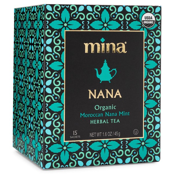 Mina Nana, bolsas de té orgánico marroquí Nana Mint Herbal Té, 15 bolsitas biodegradables, 1.6 onzas