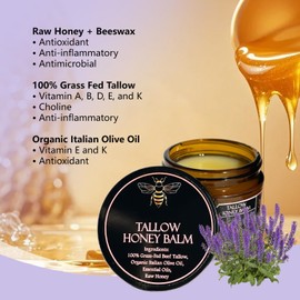 Beef Tallow Skincare, Tallow Face Cream, Tallow Cream, Natural Sebum & Honey Beef Tallow Cream, Deeply Nourishing, Suitable for Dry Skin on the Face and Body, Lavender, 100 g