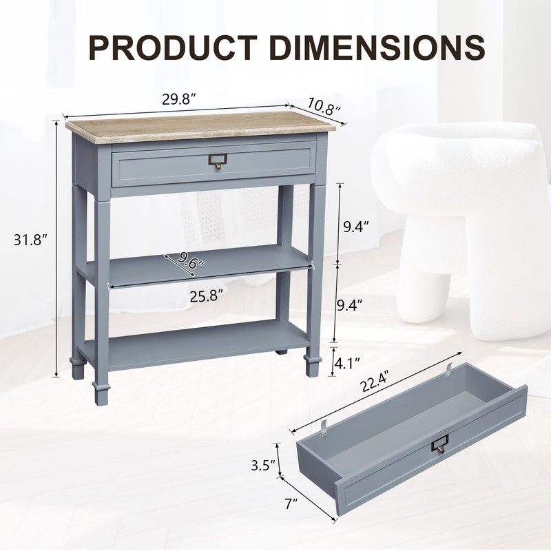 kinbor Skinny Console Table - Narrow Sofa Tables with Drawer