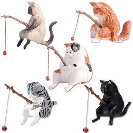 WATASHINO Cat Figurine Fishing Cat Figurine Aquarium Object Miniature Toy Mini Toy Fishing (Set of 5) B)