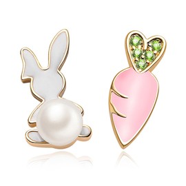 CUFELMU Easter Earrings White Rabbit Bunny Carrot Stud Earrings Crystal Pearl Cute Funny Earring