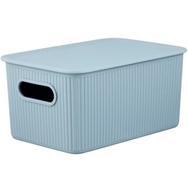 Superio Ribbed Collection - Decorative Plastic Open Home Storage Bins Organizer Baskets, Blue Container Boxes for Organizing Closet Shelves Drawer Shelf (Bin with Lid- Medium (5 Liter), 1 Pack)