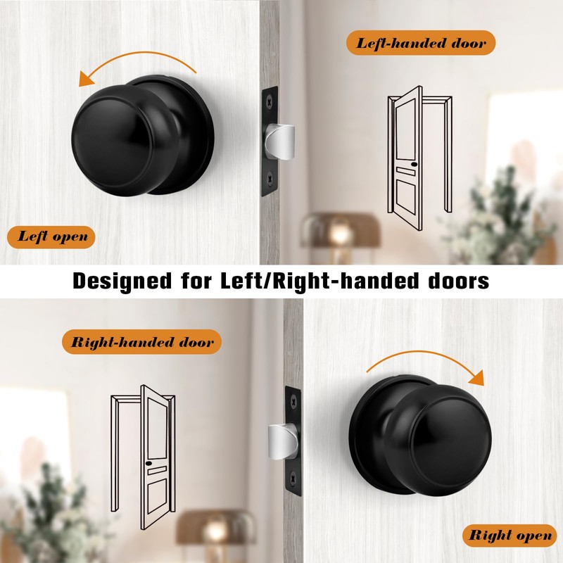 Probrico Black Door Knobs, Keyless Flat Ball Interior Door Knobs