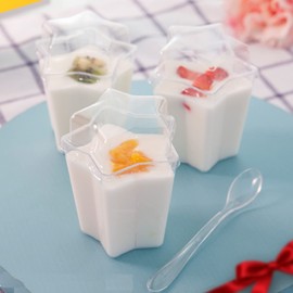 40 count Star Dessert cup 4.5 OZ with Lids and Spoons Clear Plastic Dessert Cups Mini Tumbler Serving Cups Party Desserts Appetizers Fruit Parfait Trifle Mousse Pudding