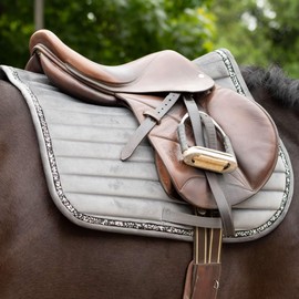Equinavia Arendal Matching English Riding Horse Set | All Purpose Saddle Pad, Brushing Boots, and Ear Bonnet - Grey/Silver - Horse