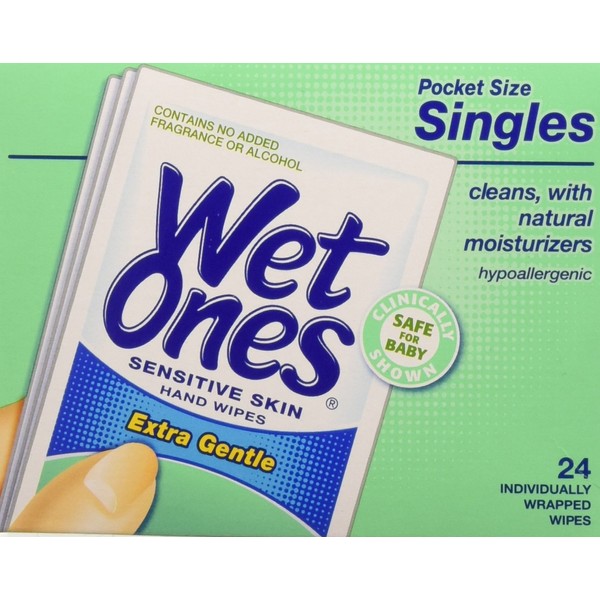 Wet Ones Singles Sensitive Skin Individually Wrapped Hand Moist Wipes -24ct (pack of 3)