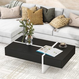 Harper & Bright Designs Rectangle Coffee Table with Storage Drawers for Small Space Wood Cocktail End Table for Living Room, Black