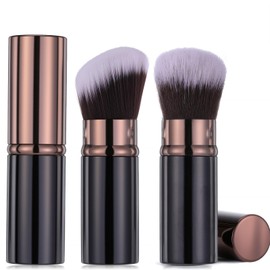 Retractable Makeup Brush, 2 Pcs Portable Kabuki Foundation Brush Travel Size Face Blush Brushes with Cover Professional Cosmetic Tools for Blush Bronzer Buffing Loose Powder