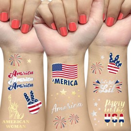 AOYOO Fourth of July Decorations Temporary Tattoos 34 Style America Giltter Tattoos, Red White and Blue Party Supplies, 4th of July Accessories, USA Flag, Memorial Day, Independence Day, Labor Day