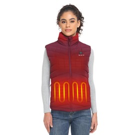 ORORO Women's Heated Down Vest with Battery, Lightweight Heating Vest with 800 Fill Power Down (Red,S)