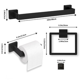 10-Pieces Matte Black Bathroom Accessories Set, 16 Inch Bath Towel Bar Set, SUS 304 Stainless Steel Bathroom Hardware Set, Towel Racks for Bathroom Wall Mounted