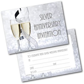 doodlecards Silver Anniversary Champagne Glasses Invitations Invites Pack of 20 Postcards and Envelopes