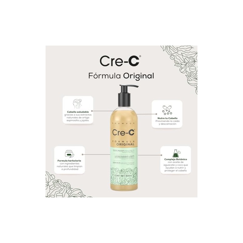Cre-c Shampoo Anticaida Formula Original de 500 ml con Ingredientes