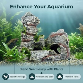 Resin Aquarium Stone Cave with Artificial Moss – Natural Rock Mountain Ornament for Fish Tank, Shrimp & Betta Hiding, Reptile Habitat Decoration, Small Landscape Terrain Accessory for Aquatic Decor（B）