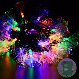 YOLIGHT - Guirnalda de luces de fibra óptica, funciona con pilas, 33 pies, 60 luces LED de fuegos artificiales con temporizador, luces de árbol de Navidad de alambre verde, decoración navideña de