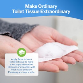 Refresh Liquid Wipe Toilet Paper Foam | Eco-Friendly Flushable Wet Wipe Alternative for Sensitive Skin | Cleanses and Soothes with Witch Hazel and Aloe | Plumbing Safe | Alcohol Free | 50ml