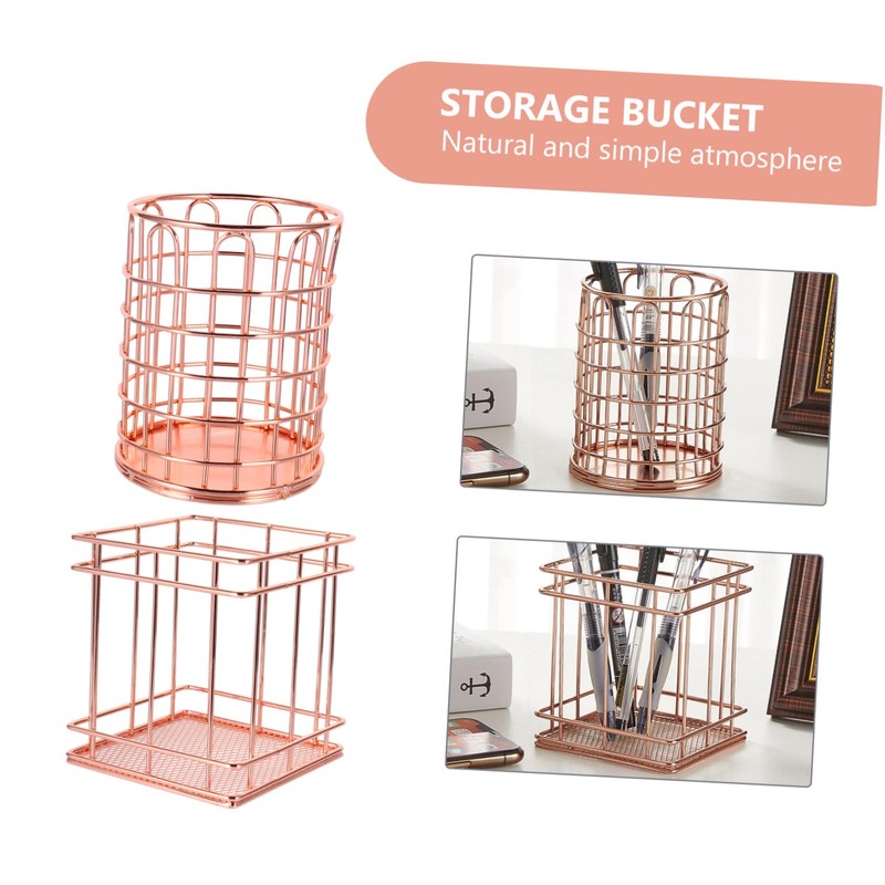Baluue 2pcs Rose Gold Metal Makeup Brush Holders Elegant Wrought