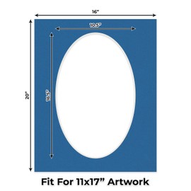CountryArtHouse Royal Blue Acid Free 16x20 Oval Picture Frame Mat with White Core Bevel Cut for 11x17 Pictures - Fits 16x20 Frame - Pack of 10 Matboard Show Kits with Acid Free Backings & Clear Bags