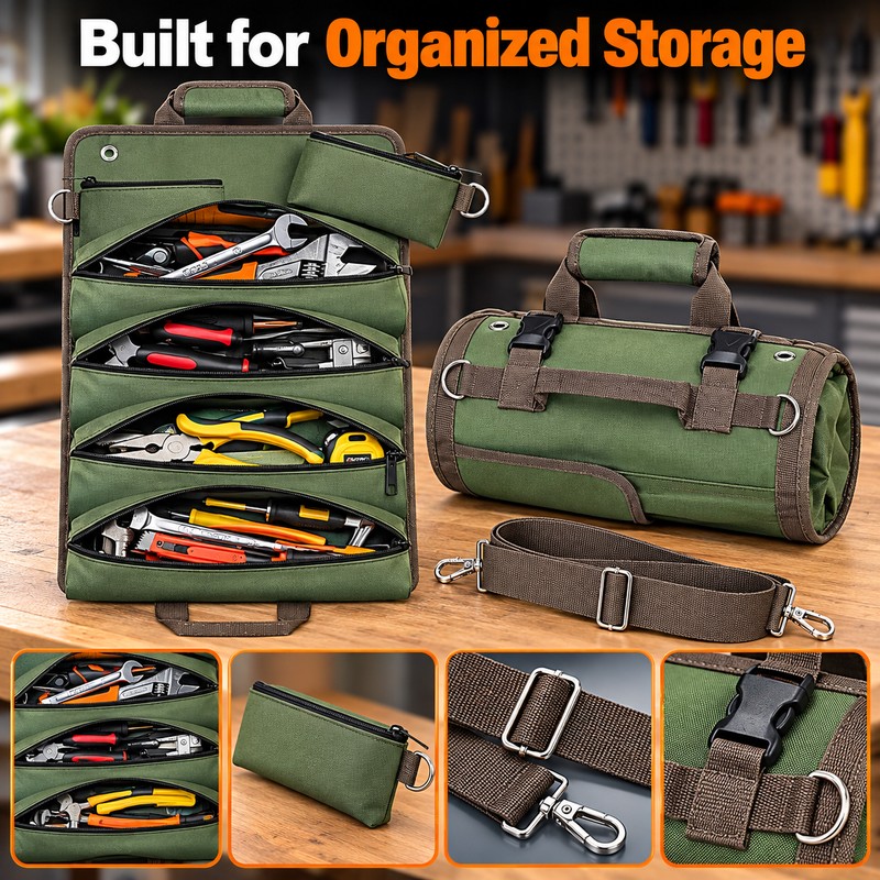 Heavy-Duty Roll-Up Tool Bag – Portable Oxford Fabric Tool Organizer