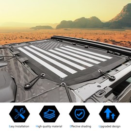 West-xingzhe Sunshade Mesh for 2024 2025 Jeep Wrangler JL 4 Door 4XE Top Accessories Bimini Roof Bikini Cover, Noiseless, Durable, Good Sun UV and Wind Protection, Flag