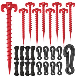AUGSUN 27 Pieces Plastic Inflatable Stakes Set, Include Tent Stakes, Tethers Ropes and Hooks Heavy Duty Garden Yard Stakes for Christmas Outdoor Decorations (Red)