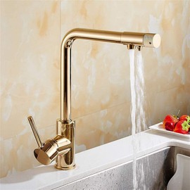 Kitchen Faucet Filter 360 Degree Rotation Brass Drinking Filtered Water Kitchen Faucet Faucet Kitchen Sink Mixer Tap 3 Way Filtered Crane for Kitchen,Golden (Color : Gold)