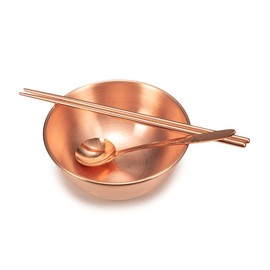 Wollet 99.9% Pure Copper Bowl Chopsticks Spoon set, Double-layer Copper Bowl Diameter-5.5 inches, Chopsticks 8.6 inches, Spoon 6.6 inches