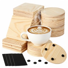 Sibba 52 posavasos de madera sin terminar, posavasos de madera en blanco de 4 pulgadas para manualidades con 300 almohadillas antideslizantes,...     