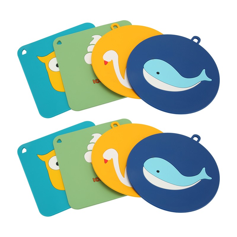 6Pcs Silicone Trivet Mats Cartoon Style Anti Slip Flexible Hanging