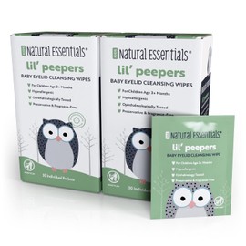 Natural Essentials Lil' Peepers Baby Eye Wipes and Eyelid Cleanser, Preservative-Free & Rinse-Free, Pediatrician Recommended Hypoallergenic Soft Eyelid Wipes for Babies, Kids & Adults, 30 Count (2pk)