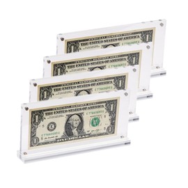 IEEK Acrylic Dollar Bill Display Case Dollar Frame Clear Paper Money Holders Currency Ticket Protector Paper Money Frame for Bill Collectors,7.3 x 3.5 Inch,4 Pack