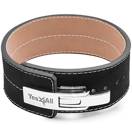 Yes4All Sports Leather Weight Lifting Lever Belt for Powerlifting | Robust Alloy Steel Buckle | Men & Women | Strongman | 10mm Thick | Easy to Use