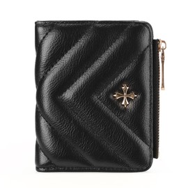 GOIACII Women's Small Mini Short Wallet Leather RFID Blocking Wallet with 6 Card Slots and Zip Coin Compartment, black