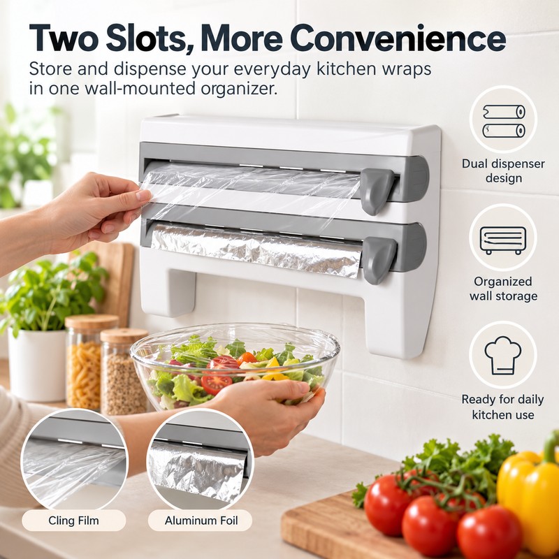 Kitchen Wrap Dispenser & Cutter for Cling Film and Foil