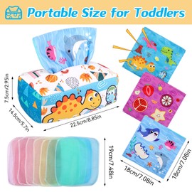 Tikplus Dinosaur Tissue Box Baby Toy, Montessori Toy Baby Sensory with Crinkle Cloth and Coloured Cloth, Baby Toy for Baby Girls Boys from 6 7 8 9 10 Months
