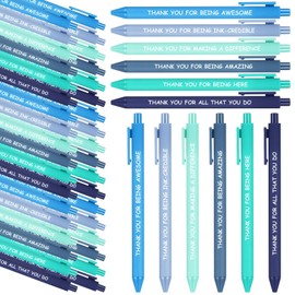Sayglossy 60 Pcs Inspirational Pens Bulk Employee Appreciation Gifts Motivational Retractable Ballpoint Pens with Sayings for Teacher Employee Volunteer Nurse Baby Shower(Blue,Thank You)