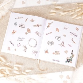 weddlyn Wedding Stickers, 180 Wedding Guest Book Stickers, Inspirational Motifs, Perfect Vintage Stickers for Your Wedding Album, Pastel Colour with Glitter (Beige)