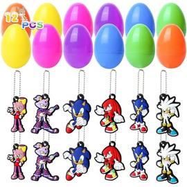 Paquete de 12 cestas de Pascua para niños, rellenos de Pascua con llavero para regalos de fiesta de niños y niñas y premios de aula