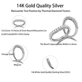 DovEggs Moissanite Eternity Wedding Band for Women 0.53CTW 2mm GHI Color Vintage/Antique Moissanite Lab Created Diamond Wedding Band 14k Gold Quality Sterling Silver Engagement Ring(8)